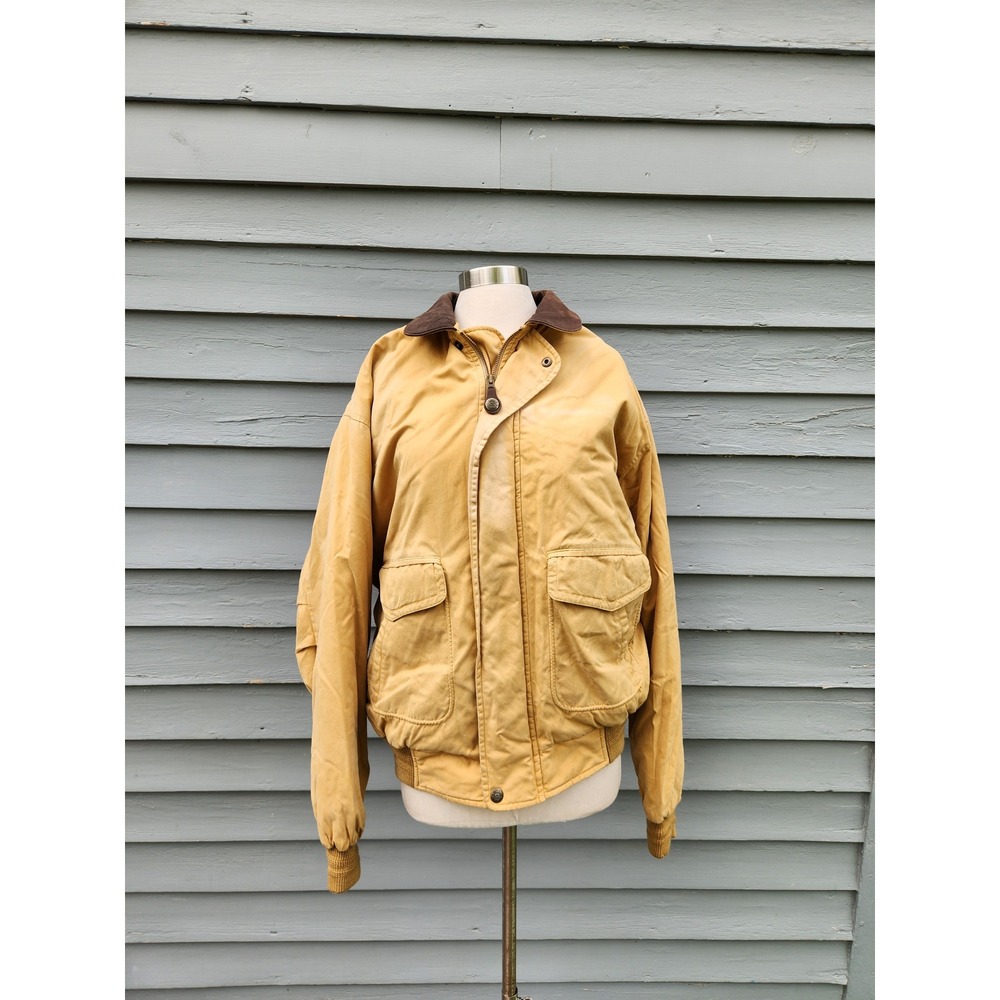 Vintage Gant‎ The Aviator Jacket Mustard Tan Leather Collar Bomber XL Portugal